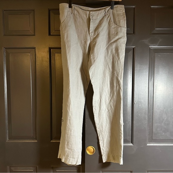 Cynthia Rowley Gray 100% linen Pants Women Straight Leg Slacks Pockets sz6 (b4 - Picture 1 of 8